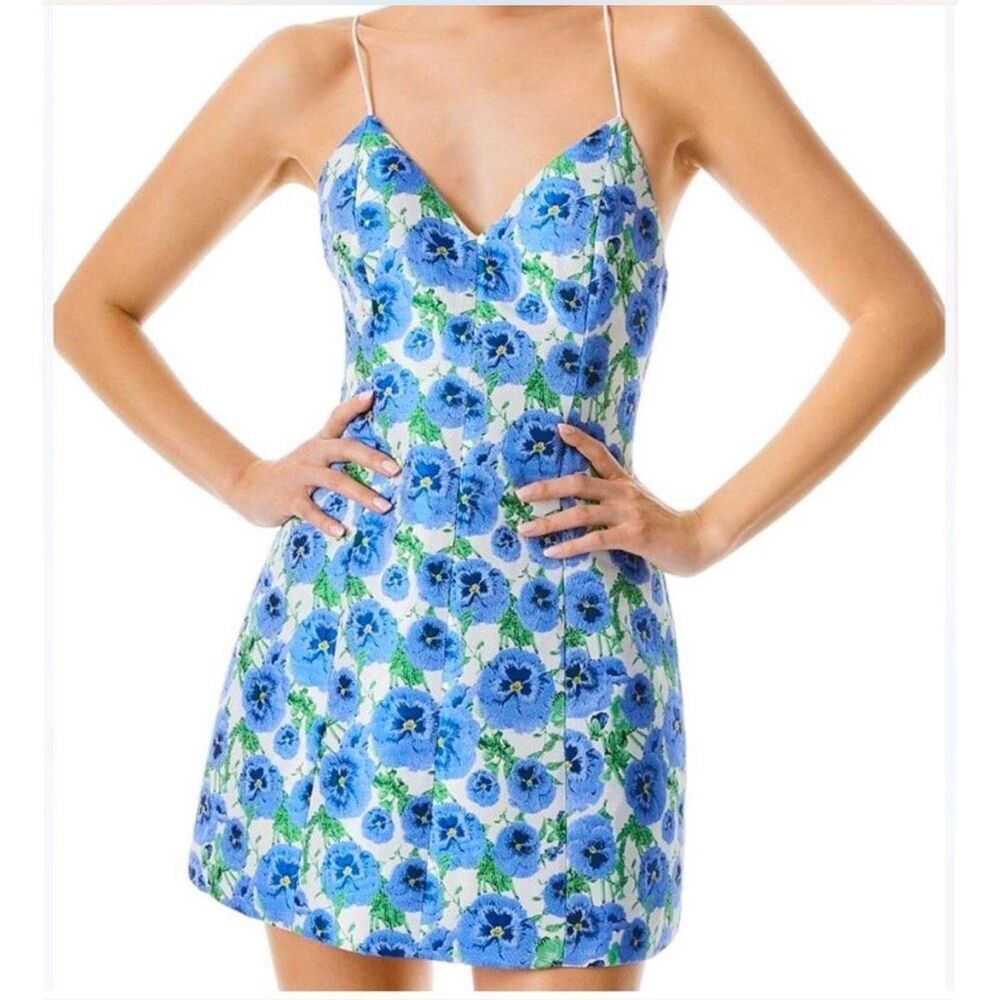 Alice and Olivia Sun Dress Tayla Perfect Pansy Blue Mini Dress size 10 NWT